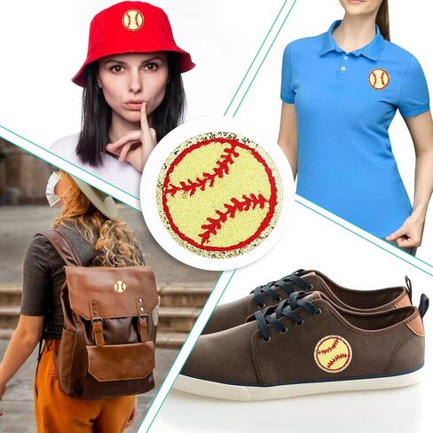 12 Pack Baseball Patches Iron on Sequin Gold Edges Chenille Patches Baseball Patches Sew on Applique Sports Embroidered Patch Badge for Clothes Repair, Hat, Dress, Jeans, Jacket, Backpacks, DIY Crafts in Saudi Arabia