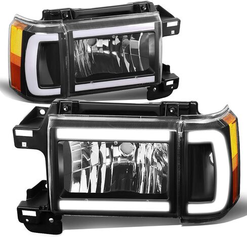 DNA MOTORING HL-LB-F15087-BK-SM-CL1 المصابيح الأمامية بعدسات دخان مع LED DRL متوافقة مع 87-91 F150 F250 F350 Bronco in Saudi Arabia