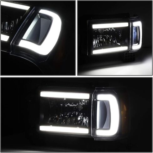 DNA MOTORING HL-LB-F15087-BK-SM-CL1 المصابيح الأمامية بعدسات دخان مع LED DRL متوافقة مع 87-91 F150 F250 F350 Bronco in Saudi Arabia
