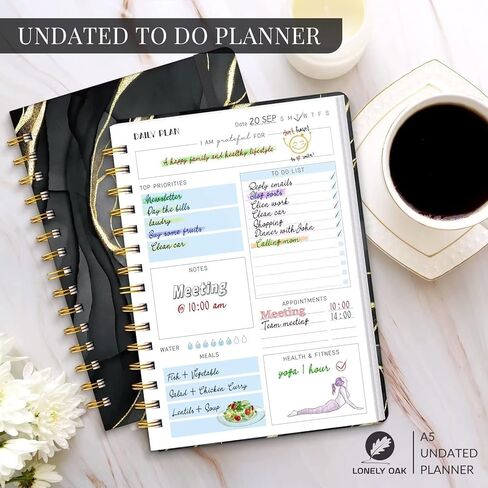 مخطط جدول الأعمال اليومي غير مؤرخ، دفتر ملاحظات لقائمة المهام، دفتر منظم المواعيد الحلزوني للرجال/النساء، دفتر يومي أنيق للمدرسة أو اللوازم المكتبية، 6.1 بوصة × 8.5 بوصة (أرجواني) in Kuwait