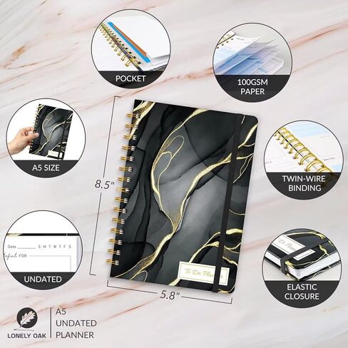 مخطط جدول الأعمال اليومي غير مؤرخ، دفتر ملاحظات لقائمة المهام، دفتر منظم المواعيد الحلزوني للرجال/النساء، دفتر يومي أنيق للمدرسة أو اللوازم المكتبية، 6.1 بوصة × 8.5 بوصة (أرجواني) in Kuwait