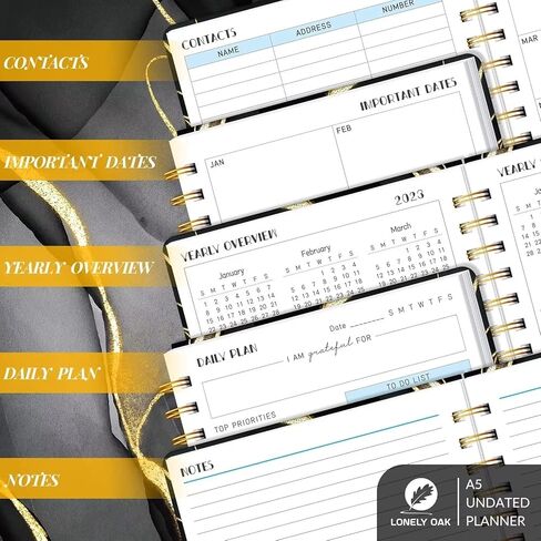 مخطط جدول الأعمال اليومي غير مؤرخ، دفتر ملاحظات لقائمة المهام، دفتر منظم المواعيد الحلزوني للرجال/النساء، دفتر يومي أنيق للمدرسة أو اللوازم المكتبية، 6.1 بوصة × 8.5 بوصة (أرجواني) in Kuwait