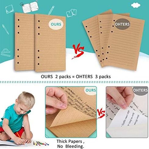 ورق إعادة تعبئة A5، 280 صفحة A5 ورق أوراق فضفاضة 6 فتحات عبوات دفتر ملاحظات لـ 6 حلقات قابلة لإعادة الملء دفتر ملاحظات مخطط مذكرات يوميات رسم صفحات خط منظم شخصي in Kuwait