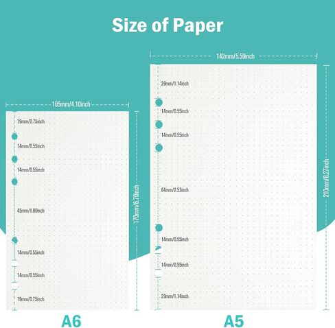 ورق إعادة تعبئة A5، 280 صفحة A5 ورق أوراق فضفاضة 6 فتحات عبوات دفتر ملاحظات لـ 6 حلقات قابلة لإعادة الملء دفتر ملاحظات مخطط مذكرات يوميات رسم صفحات خط منظم شخصي in Kuwait