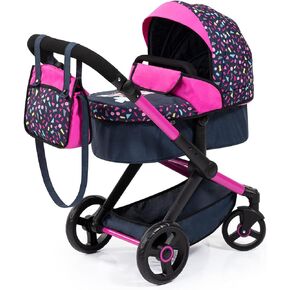 Bayer Design Dolls: Pram Xeo: Shapes Navy & Pink - Matching Handbag, Adjustable Handle, for Dolls Up to 20", Ages 3+ in Kuwait