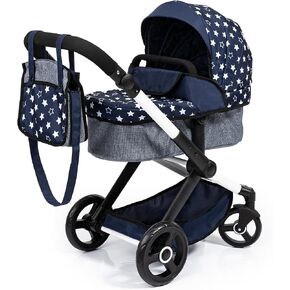 Bayer Design Dolls: Pram Xeo: Shapes Navy & Pink - Matching Handbag, Adjustable Handle, for Dolls Up to 20", Ages 3+