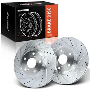 A-Premium 12.56 inch (319mm) Front Drilled and Slotted Disc Brake Rotors Compatible with Select Toyota and Lexus Models - Camry 2002-2004, Highlander 2001-2007, RX300 1999-2003, ES300 2003, ES330