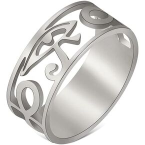 TEAMER Ancient Egypt Eye Of Horus Ring Stainless Steel Hollow Finger Rings Protection Lucky Amulet Jewelry for Women Girls