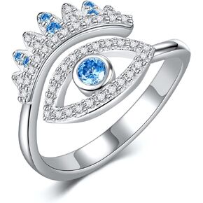 Evil Eye Ring 925 Sterling Silver Adjustable Blue Evil Eye rings for women Amulet Protection Ring Gifts for Girls