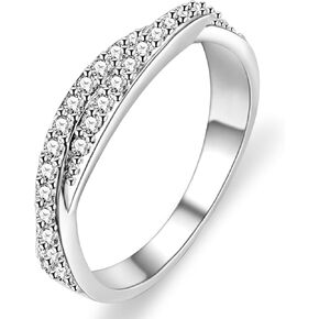 Uloveido Twisted Cross X Silver Plated CZ Crystal Eternity Rings Black and White Wedding Band Y022