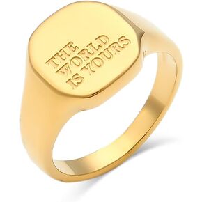 Minimalist Stainless Steel Midi Rings with Carved Letter 'The World is Yours' Gold Titanium Wedding Statement Rings for Women Teen Girls Thumb Index Finger Rings