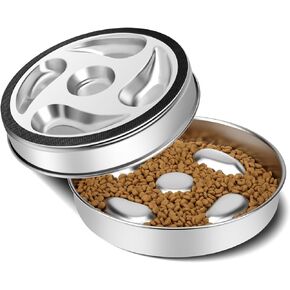Slow Feeder Dog Bowls Stainless Steel Non Slip, Metal Slow Feeding Pet Bowl for Medium Large Breeds, Slow Eater Dog Food Bowl