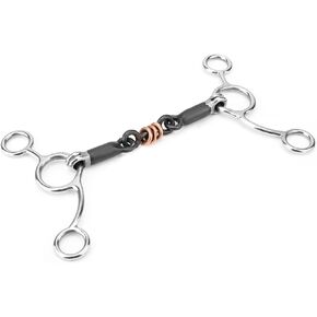 Acouto Horse Chew Stainless Steel Gag Bit with Black Steel Mouth Horse Bits Jr Cowhorse Bit Cow for Horses Junior Snaffle Eggbutt Bridle 3 Piece Loose with Roller 5 Inch Dog