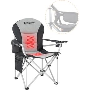 KingCamp Heated w/Lumbar Support, Oversized Adults Padded Camping Chair Outdoor Autumn, 2Pack-Alloy Steel, Black/Gery
