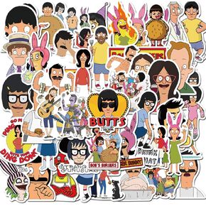 Cartoon Bob's Burgers Stickers for Water Bottles 50 Pcs Waterproof Cute Aesthetic Trendy Stickers for Teens Kids Girls and Boys, Perfect for Laptop Notebook Tablet Phone Car Travel (Bob's Burgers)