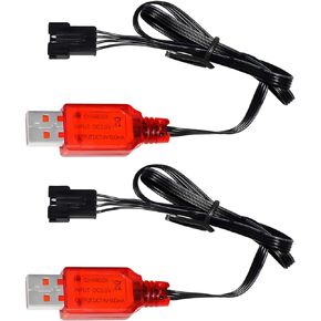 2PCS 7.4V 500mA 2S Battery USB Charging Cable with SM-4P Reverse Plug Connector for EC16 DE85 HM202 RC Toy Car,Off-Road Vehicle, M416 Electric Gel Elastic Toy, 7.4V Lipo Battery USB Charger