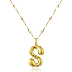 KissYan Bubble Letter Necklace,14K Gold Plated Balloon Initial Pendant with Bead Chain Dainty Jewelry Gift for Women Girls