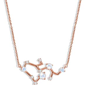 Moon Magic Moonstone Necklace - Zodiac Constellation / 925 Sterling Silver - 18k Rose Gold - Yellow Gold Zodiac Sign Necklaces for Women / Astrology & Horoscope Authentic Rainbow Crystal Moonstone Jewelry
