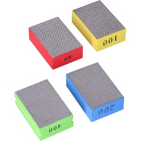 Diamond Hand Polishing Pad, 4Pcs Diamond Sponge Hand Polisher Pads Stone Glass Grinding Pads for Tile Granite Marble Concrete Sanding Trimming Deburring, 60# 100# 200# 400# Grit