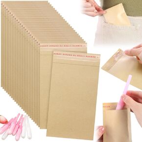 100 Pcs Tampons Disposal Bags Sanitary Napkin Disposal Bags Bulk Feminine Hygiene Disposal Bag Bulk Kraft Tampons Bag for Feminine Products with Self Adhesive for Women Girls, 5.91" x 3.15"