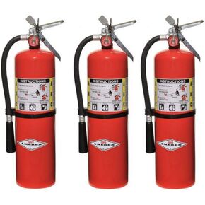 Amerex 10 Pound Stored Pressure ABC Dry Chemical 4A:80B:C Steel Multi-Purpose Fire Extinguisher with Anodized Aluminum Valve, Wall Bracket, Hose and Nozzle (3 Pack)