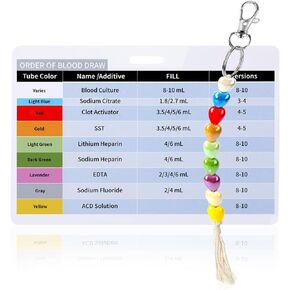 1 Pack Order of Blood Draw Beads with Reference Card Blood Draw Beads Keychain Essential Resource Tool for Phlebotomist Nurse RN Student Practitioner