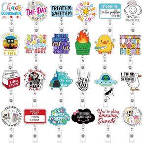 24 Pcs Funny Badge Reel Cute Badge Reels Retractable Name ID Clip Funny Badge Holder for Doctor Student Medical Assistant Coworker Work Accessories Bulk Gifts(Funny Style)
