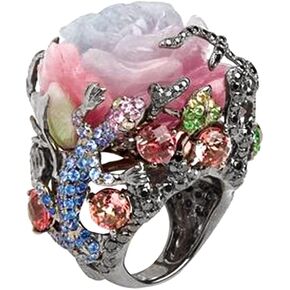ABJFJE Retro Crystal Resin Rose Flower Cocktail Statement Ring Uniquely Stylish Stacking Wedding Band Rings Fashion Jewelry Accessories for Women Girl Gift