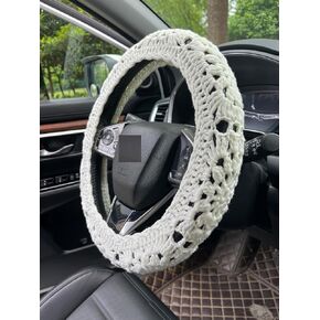 Handmade Crochet Sunflower Car Steering Wheel Covers Universal 14-15 inch for Women and Men,Mustard Greens (Steering Wheel Covers)