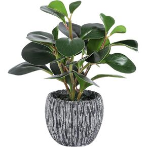 Artificial Potted Plants Real Looking Fiddle Leaf Fake Plant with Pot Plastic Watercress Leaves Small Faux Trees with Cement Planter Greenery Plant Table Decor for Home Indoor