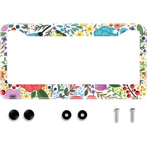 Vintage Dark Herbs License Plate Frames, Vintage Dark Herbs Car Tag Cover with Screws,2 Holes Universal Holder Aluminum Plate Frame,Flower Car Accessorie, CPJ11
