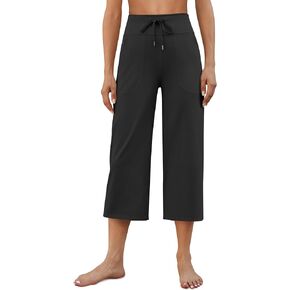 G4Free Wide Leg Capris Yoga Pants for Women with Pockets Summer High Waist Dress Pants for Workout Casual Pants 21"