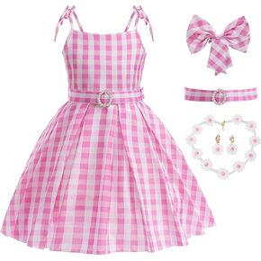 Rickem Girls Pink Cosplay Costume Dress Movie Halloween Birthday Party Costumes Favors Outfit 3-12 Years