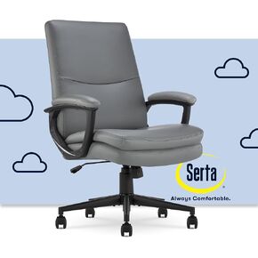 Serta Comfort Modern Executive Office Chair, Ergonomic Mid-Back Computer DeskChair, Semi Plush Cushion Seat, Double-Layer SertaQuality Foam, Padded Armrests, Metal Swivel Base, Bonded Leather, Black