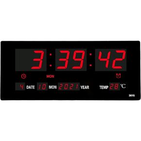 14.1 Inch Oversized LED Digital Wall Clock with Indoor Temperature, Seconds, Date, Day, Memory Function Adapter Included, Wall Decorative for Living Room, Office, Conference Room, Bedroom，Green