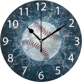 senya Baseball Round Wall Clock, Silent Non Ticking Oil Painting Decorative for Home Office School Clock Art