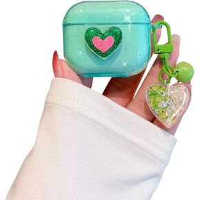 Ownest Compatible for AirPods Case, Cute 3D Heart Clear TPU Shockproof Cover Case Glitter with Bell Keychain for Women Girls for Airpods Pro-Flower