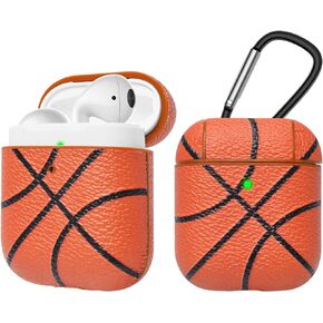 حافظة Tekcoo AirPods، [مصباح LED أمامي مرئي] غطاء ملحقات AirPods متوافق مع Apple Airpods 1 & AirPods 2 بطانة داخلية من البلاستيك الواقي من البولي كربونات + جلد PU بنمط جلد نباتي وسلسلة مفاتيح [بيسبول]