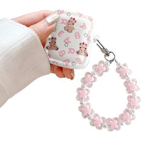 Compatible for AirPods Pro 2nd Generation Case Cute Bear Design Lovely Floral Chain Design Soft TPU Protective Shockproof Case for Girls Women