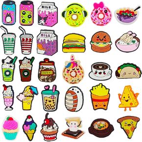 30Pcs Shoe Charms Food and Drink Shoe Charm Cute and Lovely Cartoon Shoe Decorations PVC Shoe Accessories Decoration Party Favor Birthday Gifts