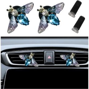 Augeny 2PCS Bling Bee Air Vent Clips, Cute Crystal Car Air Fresheners Vent Clips, Rhinestone Diamond Auto Diffuser Vent Clip for Women Girls, Car Interior Decor Accessories (Bee, Blue)