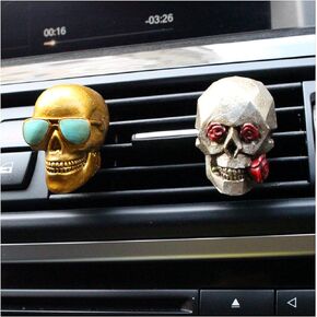Skull Car Vent Clip, 2PCS Auto Air Freshener Ghost Head Charm, Daisy Skull Decor for Conditioner Outlet, Decoration Gift for Men and Women, Universal Automotive Interior Accessories