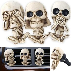 3PCS Cute Skull Car Vent Clips Cool Car Aromatic Vent Clip Auto Interior Air Vent Skull Decor Freshener Car Charm Car Vent Accessories for Car Air Conditioner Office Home Halloween Decor