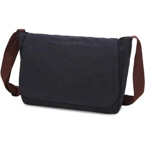 Messenger Bag, Classic Vintage Messenger Bags, Canvas Messenger Bag, Shoulder Bag Crossbody Bag, Small Messenger Bag for Men Women, Crossbody Shoulder Bag Casual Work Bag (Black)