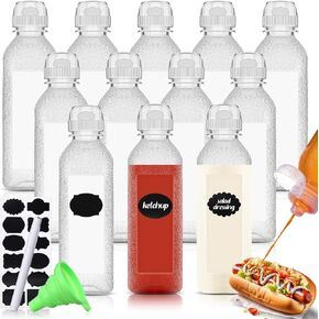 12 Pcs 17 oz Condiment Squeeze Bottles for Sauces Salad Dressing Container Condiment Containers with Lids Ketchup Hot Sauce Bottles Olive Oil Dispenser with Funnel Pen for Liquids Oil Salad