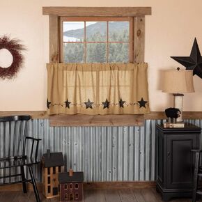 Star and Pip Country Primitive Burlap Tier Curtain Set of 2 L24xW36