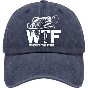 WTF Where's The Fish Hats for Men Fishing Here Fishy Fishy Hats for Men Camping Trendy Trucker Womens Black Black