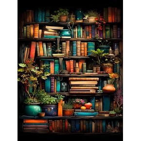 MjhRcll Diamond Painting Kits for Adults, Bookshelf Plant DIY 5D Diamond Art Kits for Adults Beginners Full Round Drill Diamond Dots Crystal Craft Kits for Home Wall Art Decor Gifts 12x16 inch