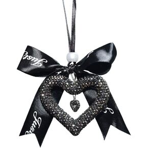SEADEAR Bling Car Hanging Ornament,Round Car Rear View Mirror Pendants Diamond Bow Pendant Car Interior Hanging Accessories Car Dashboard Decoration for Car Office Home Bedroom Black