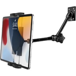 Adjustable Wall Tablet Holder, Tablet Swivel Arm Wall Mount, Metal Wall Stand Kitchen/Bed Room/Counter for 4-12.9" Tablets & Phones, iPad Pro Air Mini, Galaxy Tab, Switch, iPhone Series